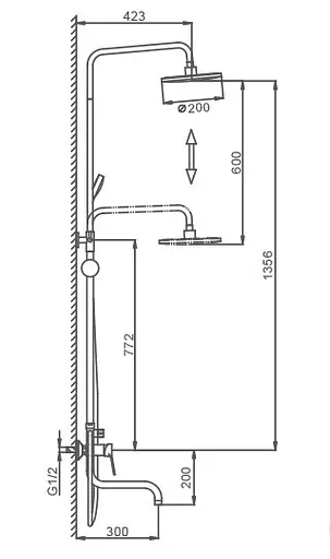 Душова система Frap F2429, вилив - перемикач на лійку, 5 режимів, Чорний матовий - фото 5
