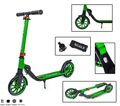 Самокат Scale Sports 88х38х86-96 см Зелений 000231592 - фото 3
