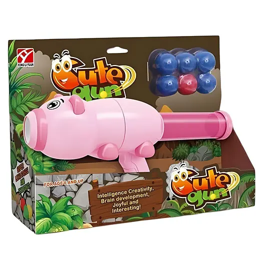 Іграшковий помповий пістолет-свинка 5007 A з 6 м'якими набоями, рожевий - фото 2