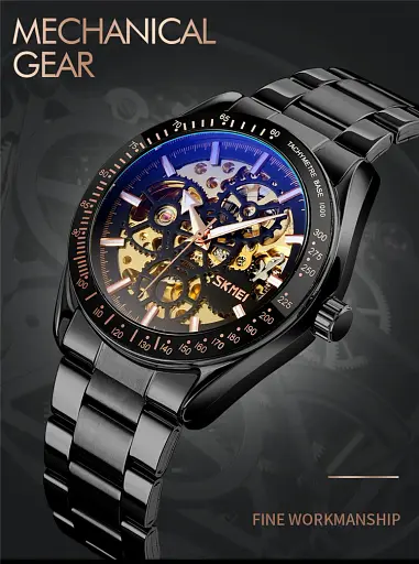 Механічні Наручний годинник скелетон з автопідзаводом Skmei 9194 Black, 9194BK (18396) - фото 6