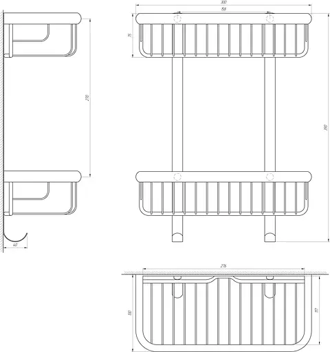 Полка прямая двойная Topaz 4102, Хром - фото 3