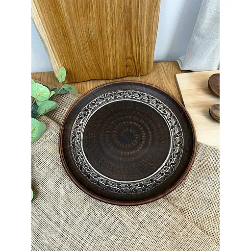 Блюдо для піци 30 см керамічне (глиняне) різьблене Ангоб - фото 3