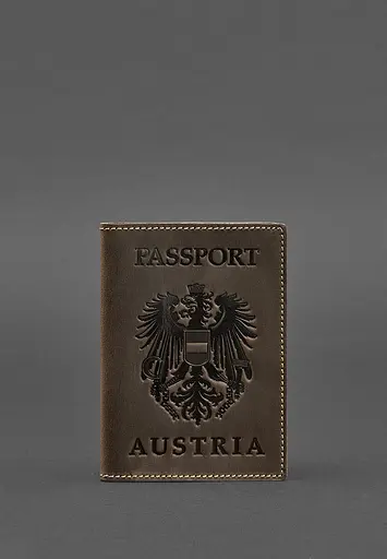 Кожаная обложка для паспорта с австрийским гербом темно-коричневая Crazy Horse - фото 2