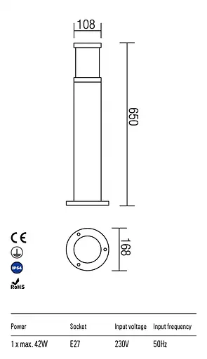 Стовпчик EXTER ST650 E27 1X42W IP54 BR (4.1.1) Redo 9379 - фото 3