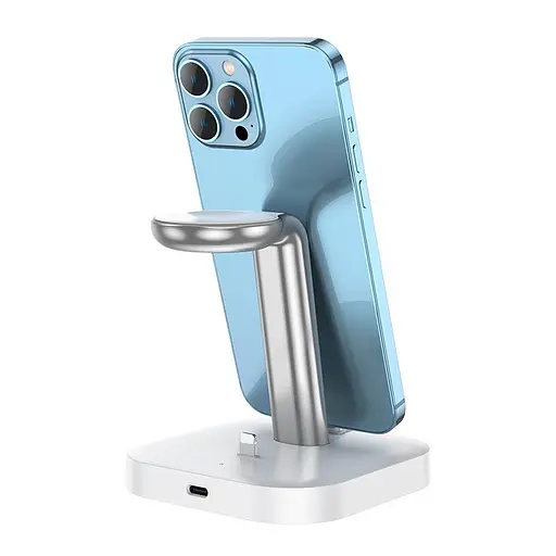 Заряджання бездротове — підставка HOCO CW43 Graceful 3-in-1 charger чорна - фото 6