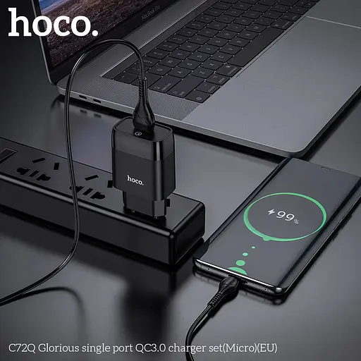 Адаптер мережевий - комплект зарядний HOCO C72Q Micro USB Glorious charger set QC3.0 18W чорний - фото 6