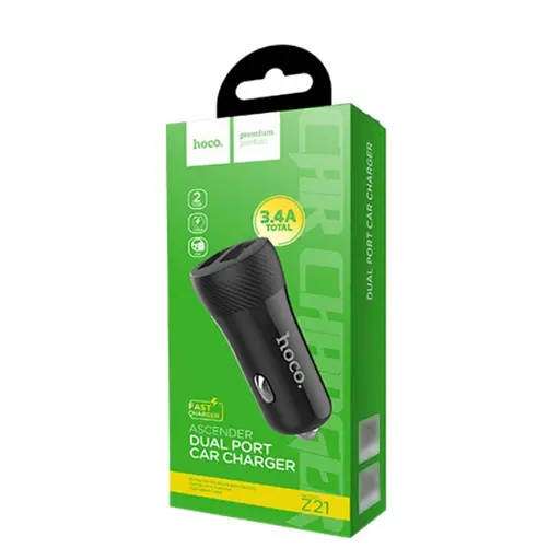 Автомобільний зарядний пристрій Hoco Z21 2 USB чорний - фото 2