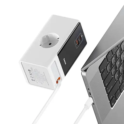 МЗП Baseus OS PowerCombo Digital PowerStrip+Retractable-C 65W (1USB-A/1C/2Socket) (1.5m) (PSLR000) Glacier White - фото 4