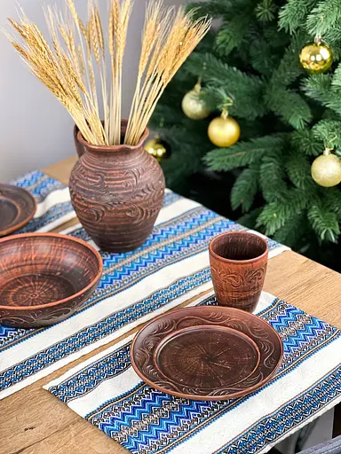 Льняная салфетка с украинским орнаментом Рандеву 30х40 см 27 шт. Синий - фото 1