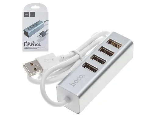 Хаб адаптер Usb Hoco на 4 Usb Line machine HB1 silver 6957531038146 - фото 4