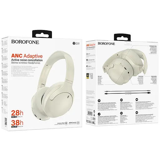 Бездротові навушники BOROFONE BO31 Prestige active noise Reduction BT headphones Milky white - фото 2