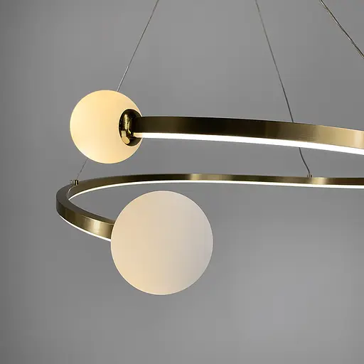 Латунна LED люстра Ring з 2 білими плафонами Ø 50 см | Арт. DE1C-500 AB | Line F - фото 2