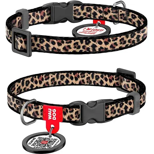 Ошейник для кошек и мелких пород собак нейлоновый WAUDOG Nylon с QR паспортом рисунок Леопард пластиковый фастекс XS Ш 10 - фото 2
