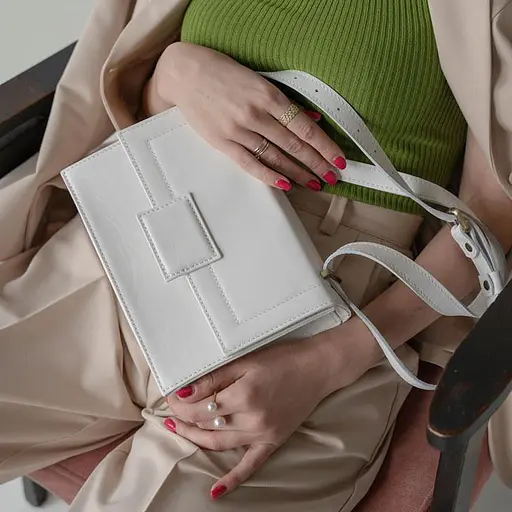 Женская кожаная сумка Kelly белая - фото 8