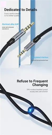 Кабель Vention Audio 3.5 mm - 3.5 mm 1.5 m, Metal Type, Silver (BAQHG) - фото 3