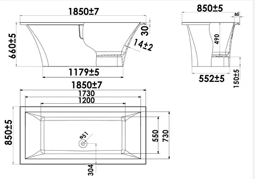 Ванна отдельностоящая матовая Amdcon Tytul 185x85 черная из литого камня TYTUL_185_BLACK_MAT Черный матовый - фото 5