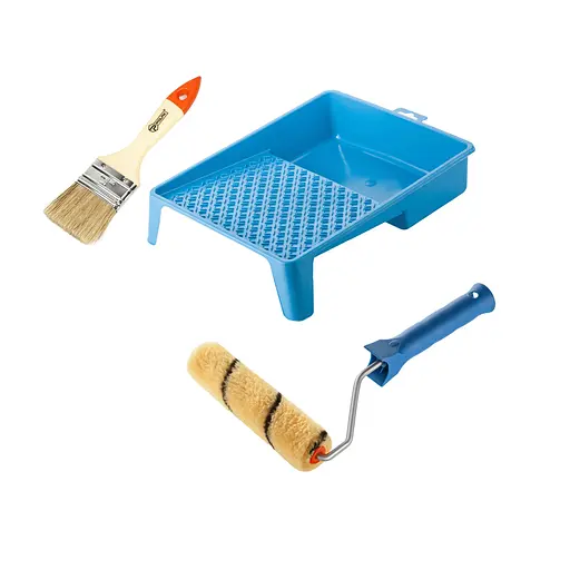 Валик "Премиум" 150х15 мм с ручкой, ванночка и кисточка "Стандарт" Polax (770-258) - фото 1