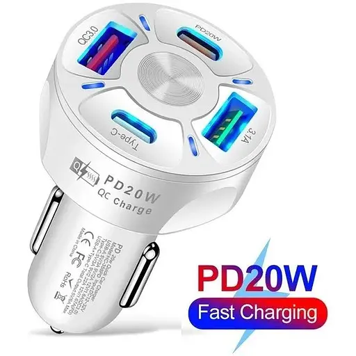 Автомобильное зарядное устройство No Brand CWa 2USB 2Type-C PD20W QC 3.0 White (3650552) - фото 2