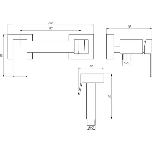 Змішувач для гігієнічного душу зовнішнього монтажу 150 мм Globus Lux GLN-5-106MIX-graphite, Графит - фото 4