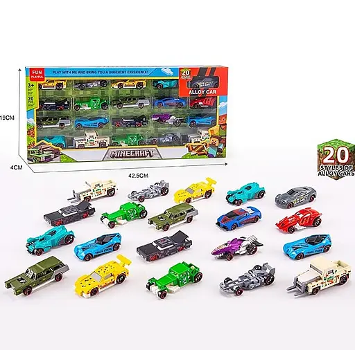 Набор машинок металлопластик 86015 "Minecraft", 20 машинок в наборе, в коробке (6984425650900) - фото 3