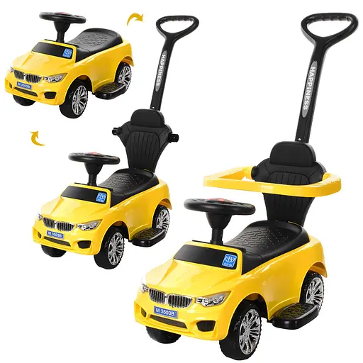 Каталка-толокар Bambi M 3503B-6 з батьківською ручкою та музикою для малюка жовта - фото 4