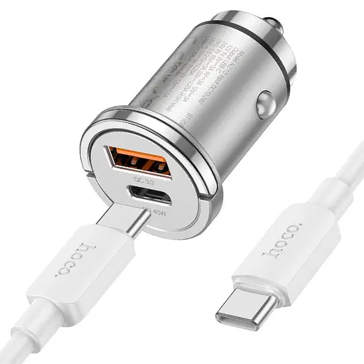 Автозарядный адаптер HOCO NZ10 45 W набор с кабелем usb-c-usb-c серебристый - фото 1