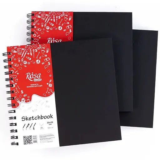 Блокнот для рисунку Rosa Studio на спіралі 20х20см 100г/м2 84л чорний - фото 4