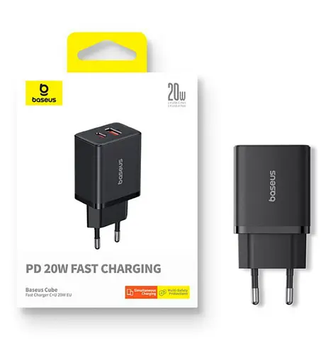 Зарядний пристрій Baseus Cube Fast Charger C+U 20 W EU Cluster P10111403113-00 Чорний - фото 2
