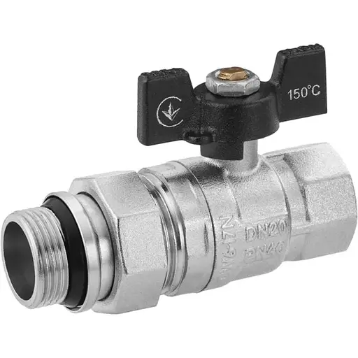 Кран-американка кульовий Kroner прямий 3/4" ВЗ PN40 метелик, нікельований (CV033221) - фото 1