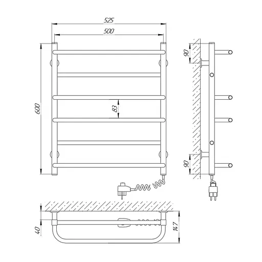 Электрический полотенцесушитель Laris Зебра Комфорт ЧФЧ6 500x600 Е правый R3 73207641, Черный матовый, Правое, Электронный - фото 5