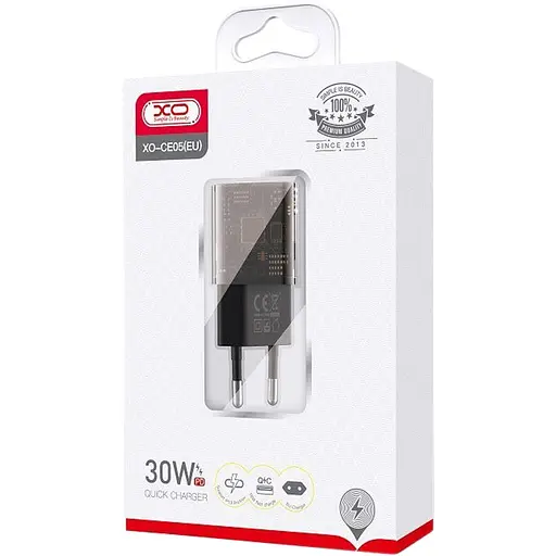 Мережевий зарядний пристрій XO CE05 1 USB + 1 Type-C PD 30 W + QC 3.0 18 W Brown - фото 3