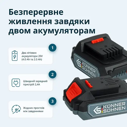 Набор аккумуляторного электроинструмента 2-в-1 Könner&Söhnen (KS IDAGB20V SET 1) - фото 7