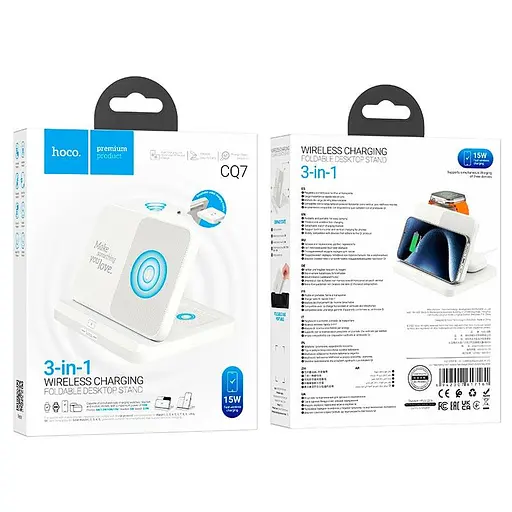 Зарядка Qi Pass folding 3-in-1 wireless fast charger CQ7 (iWatch + SAM) |15W| - фото 2