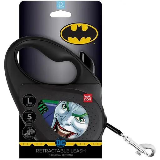 Поводок-рулетка для собак Waudog R-leash, рисунок "Джокер Зеленый", L, до 50 кг, 5 м, светоотражающая лента черный - фото 3