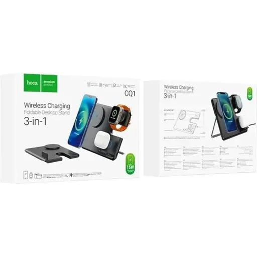 Беспроводная зарядка Hoco CQ1 3в1 для iPhone, iWatch/Airpods на 5-15W черная - фото 8