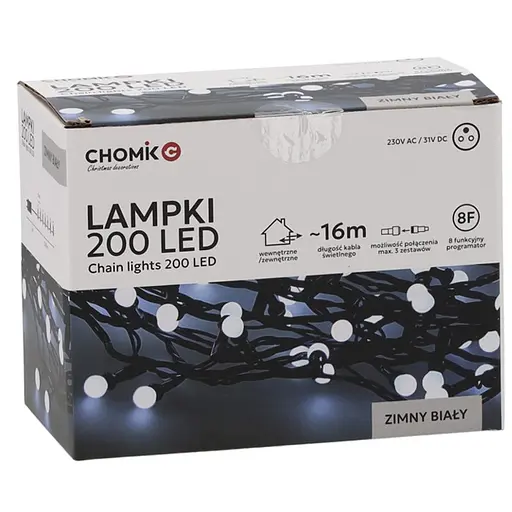 Гирлянда Chomik Шарики-змейка 200LED холодный белый 16 м (LED0153)