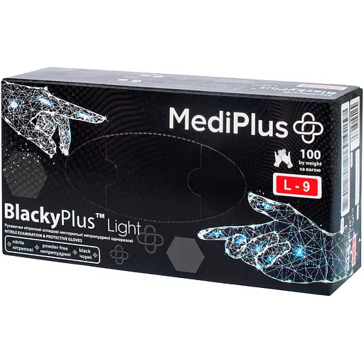 Уцінка. Рукавички нітрилові MediPlus BlackyPlus light чорні розмір L 100 шт. (6970245754515)  - фото 1