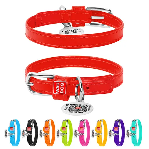 Нашийник для собак шкіряний Waudog Glamour з QR-паспортом без прикрас XXS Ш 9 мм Д 18-21 см червоний - фото 2