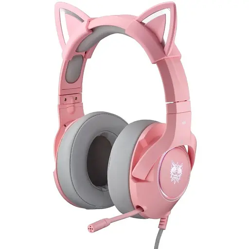 Накладні навушники Onikuma Gaming CAT with LED K9 7.1, USB, 2x3.5mm, 2.2m, pink