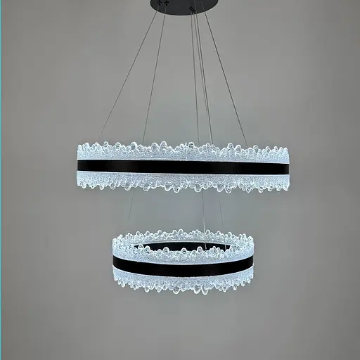 Волшебная подвесная люстра в черном корпусе с двумя кольцами Ø 60+40 см | Ст. MJ304-600+400 BK | Line F - фото 3