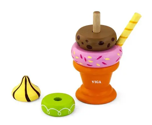 Пирамидка Мороженое Viga Toys 51322 Оранжевая деревянная игрушка - фото 2