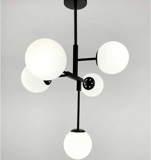 Люстра у каскадному каркасі чорного кольору з білими плафонами Line.F AOC 17/5 BK+WH - фото 1