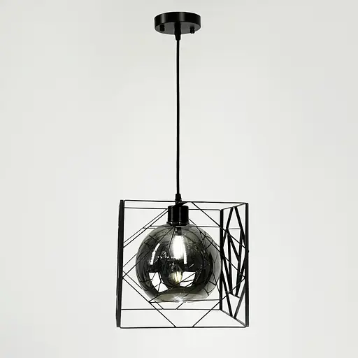 Люстра у чорному корпусі з графітовим плафоном 24х24 см | Арт. 12120/1 BK+GR | Line F - фото 2