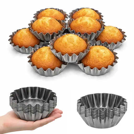 Формочки темные стальные для выпечки корзинок кексов и тарталеток Ø верх 15.5, низ 10.5, высота 5 см (набор из 10 штук) 88010 - фото 1