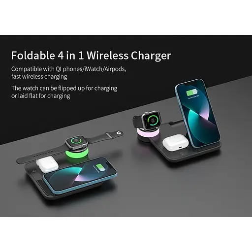 Зарядка Qi 4in1 wireless charger RGB X499 Phone/Watch/Earphones 15W Max біла - фото 6