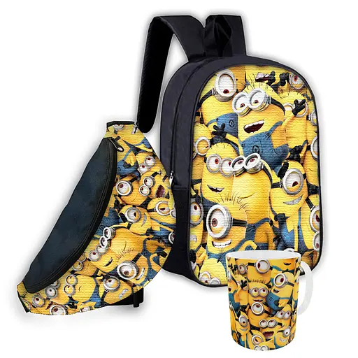 Набір дитячий Посіпаки рюкзак 36х27см сумка-бананка, кружка з принтом для хлопчика (01638)