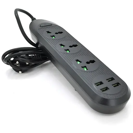 Мережевий фільтр ТВ-Т16mini, 3 розетки + 4 USB, 2 м, перетин 3х0,75мм, 3000W, Black, Box