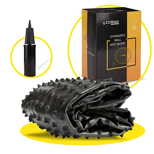 Мяч для фитнеса (фитбол) Cornix 55 см массажный Anti-Burst Black XR-0466 - фото 3