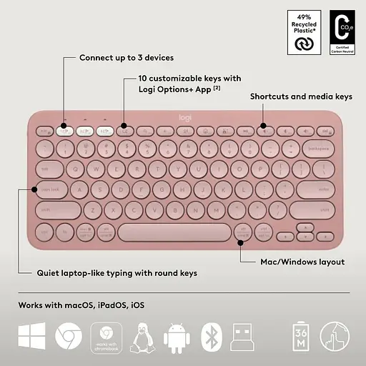 Комплект (Клавіатура та Миша) Logitech Pebble 2 Combo Tonal UA (920-012241) Rose - фото 9