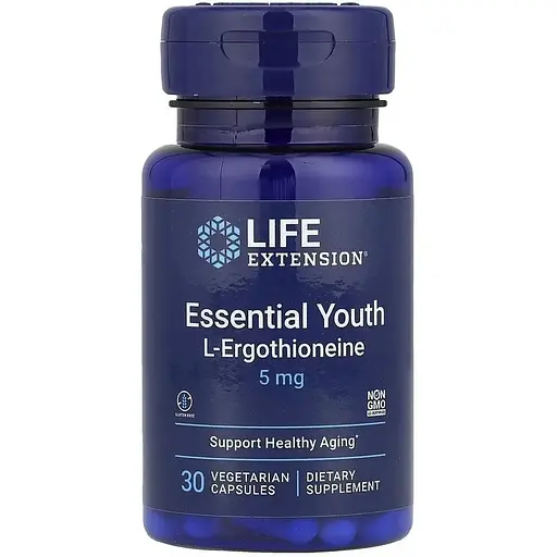 Экстракт мелиссы и L-теанин Life Extension Essential Youth L-Ergothioneine 5 mg, 30 вегакапсул для поддержки эмоционального баланса